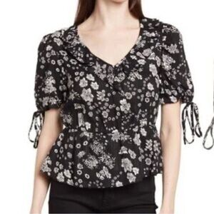 WALTER BAKER Pena Top Short Sleeve Black White Floral XS NEW.   1122
